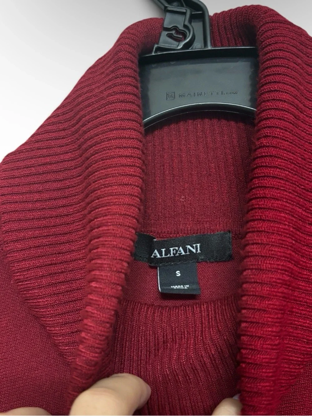 Woman’s Red and Black Turtleneck Poncho Sweater
